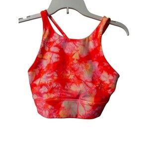 Lululemon Energy Bra High Neck Long Line Womens 8 Dual White Grapefruit Orange